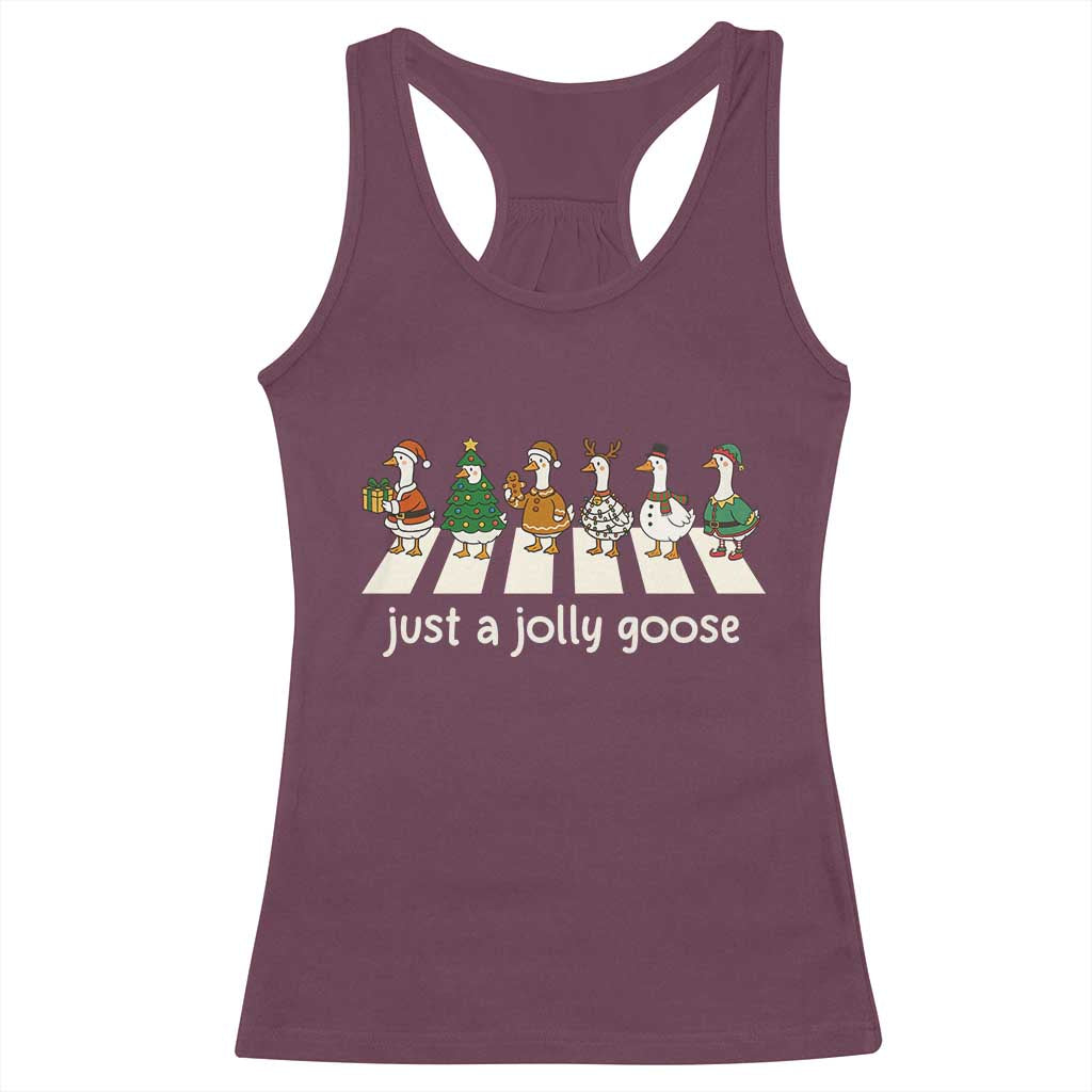 Just A Jolly Goose Racerback Tank Top Funny Christmas Duck Meme - Wonder Print Shop