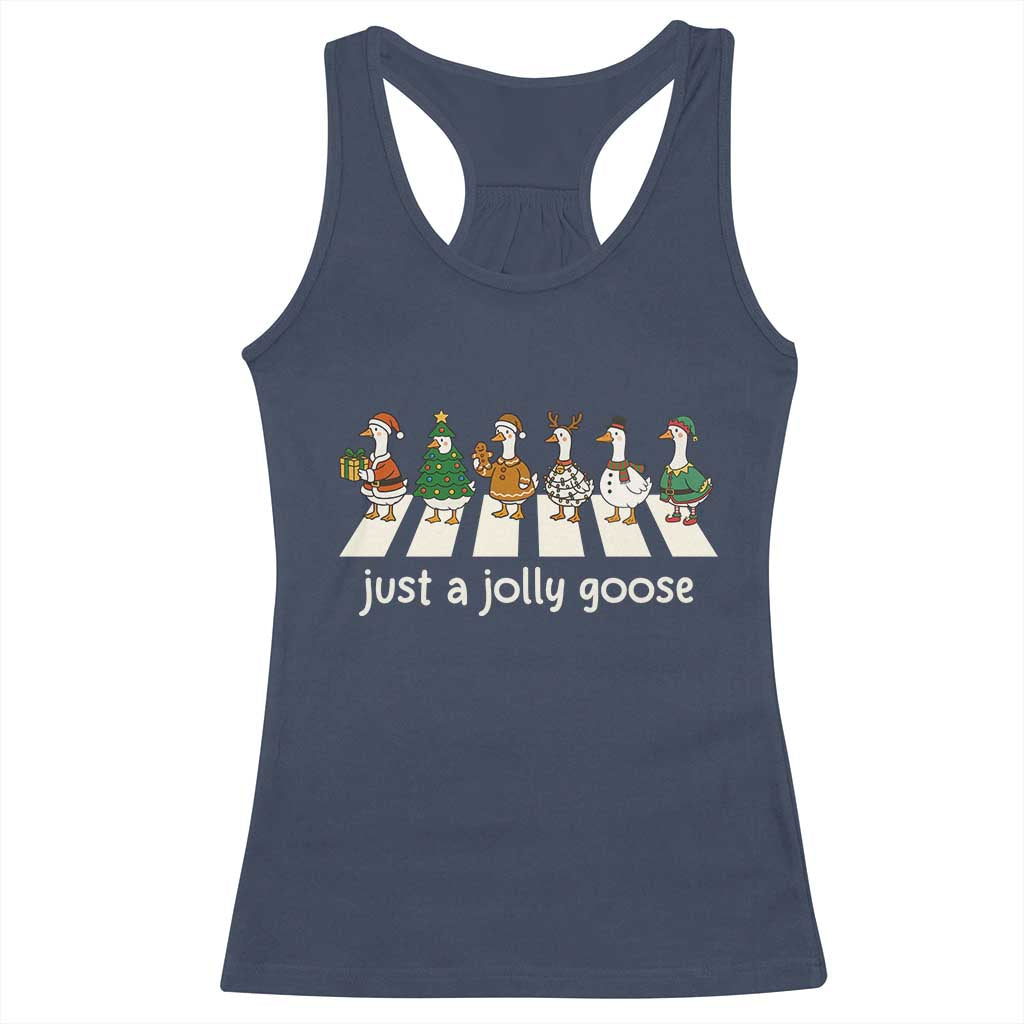 Just A Jolly Goose Racerback Tank Top Funny Christmas Duck Meme - Wonder Print Shop