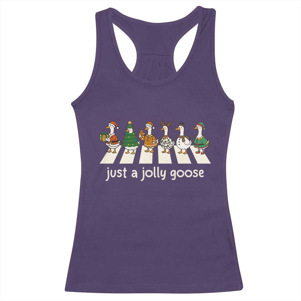 Just A Jolly Goose Racerback Tank Top Funny Christmas Duck Meme - Wonder Print Shop