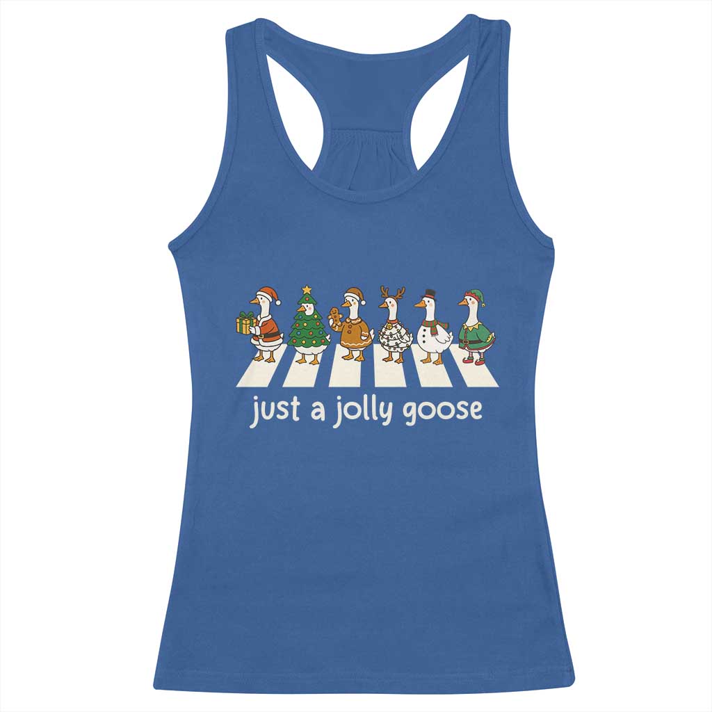 Just A Jolly Goose Racerback Tank Top Funny Christmas Duck Meme - Wonder Print Shop