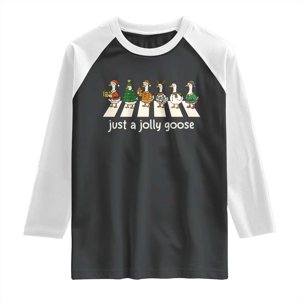 Just A Jolly Goose Raglan Shirt Funny Christmas Duck Meme - Wonder Print Shop
