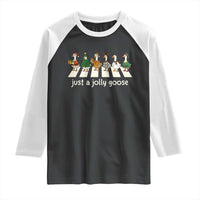 Just A Jolly Goose Raglan Shirt Funny Christmas Duck Meme - Wonder Print Shop