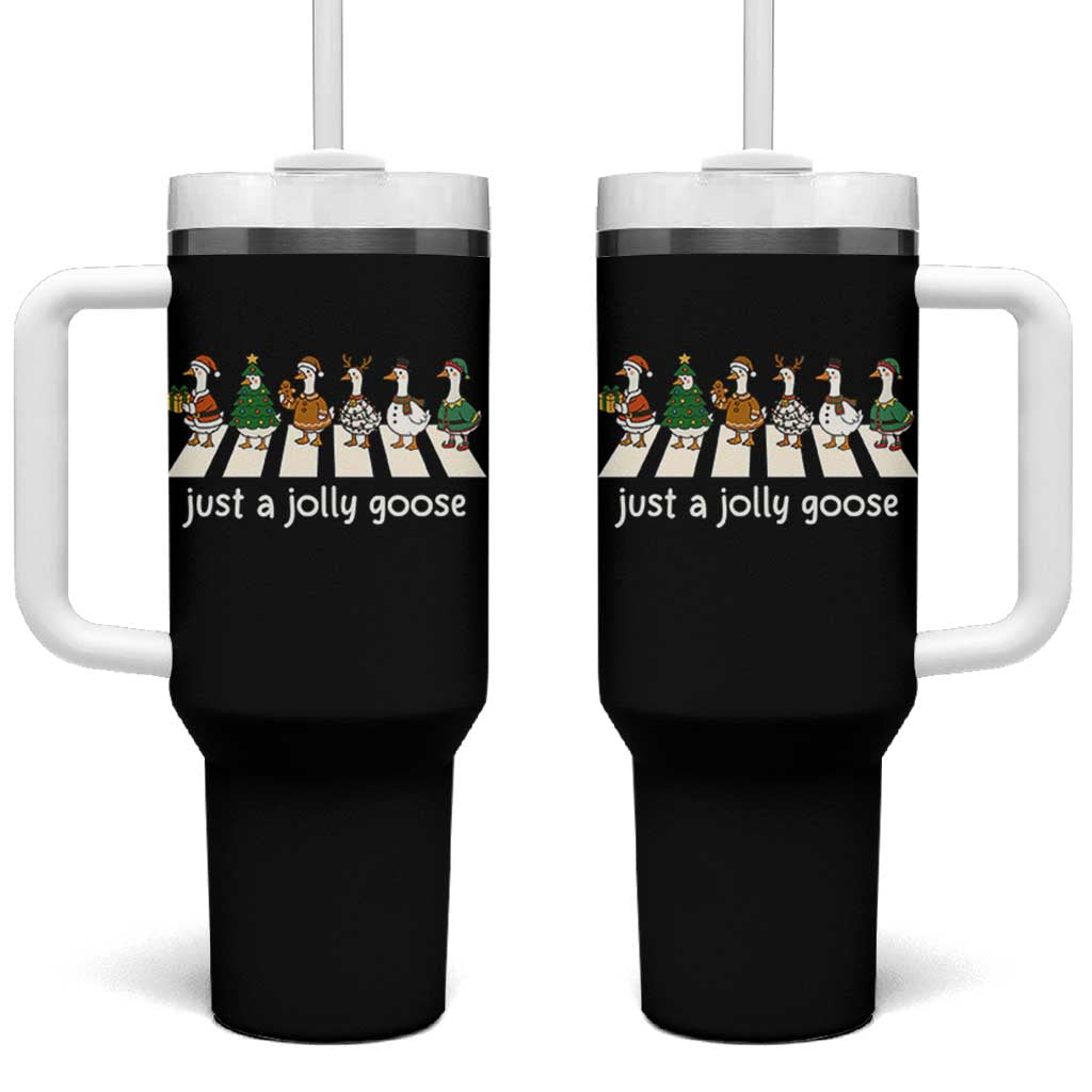 Just A Jolly Goose Tumbler With Handle Funny Christmas Duck Meme - Wonder Print Shop