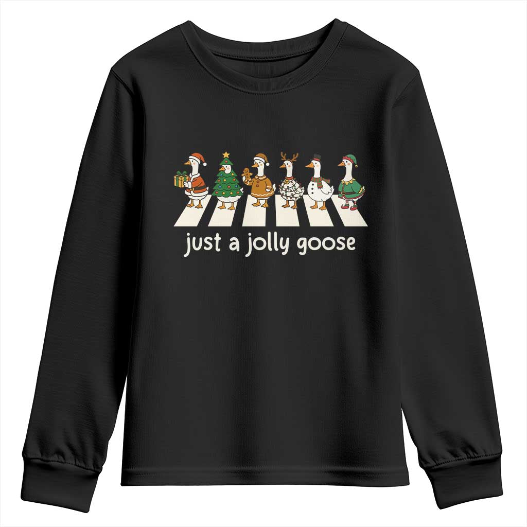 Just A Jolly Goose Youth Sweatshirt Funny Christmas Duck Meme - Wonder Print Shop