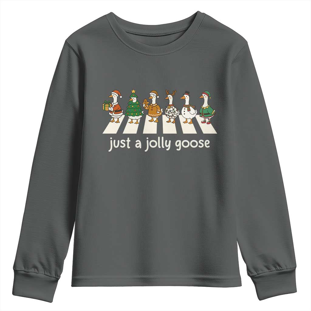 Just A Jolly Goose Youth Sweatshirt Funny Christmas Duck Meme - Wonder Print Shop