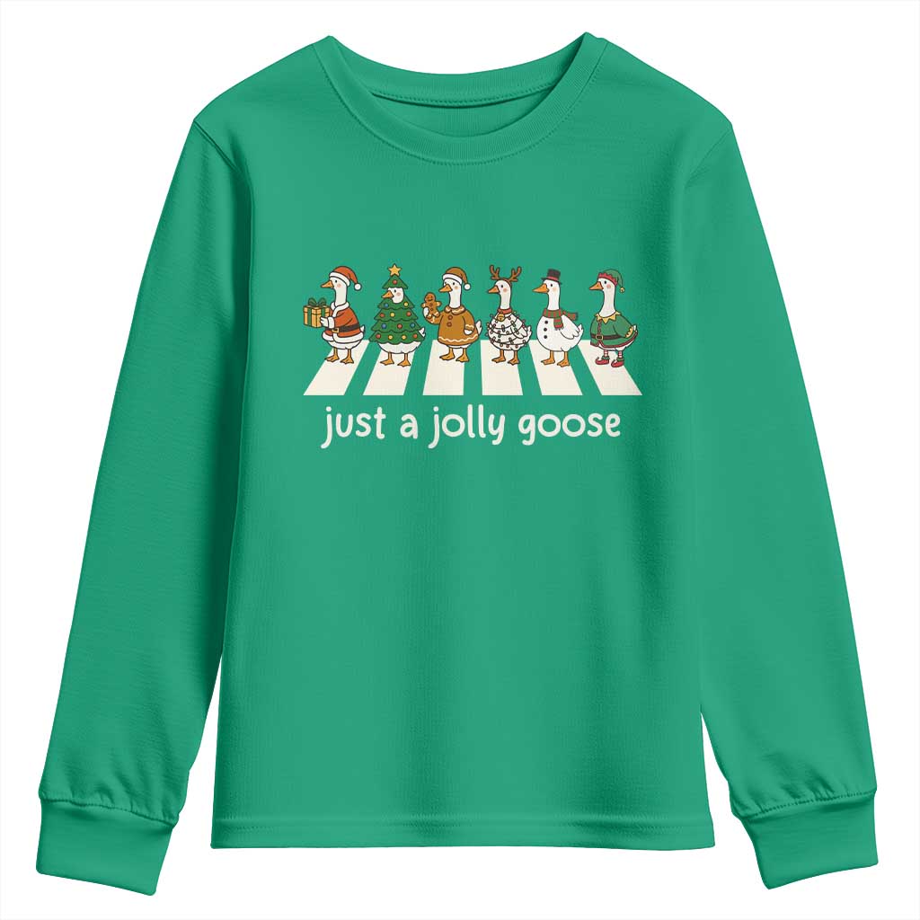 Just A Jolly Goose Youth Sweatshirt Funny Christmas Duck Meme - Wonder Print Shop