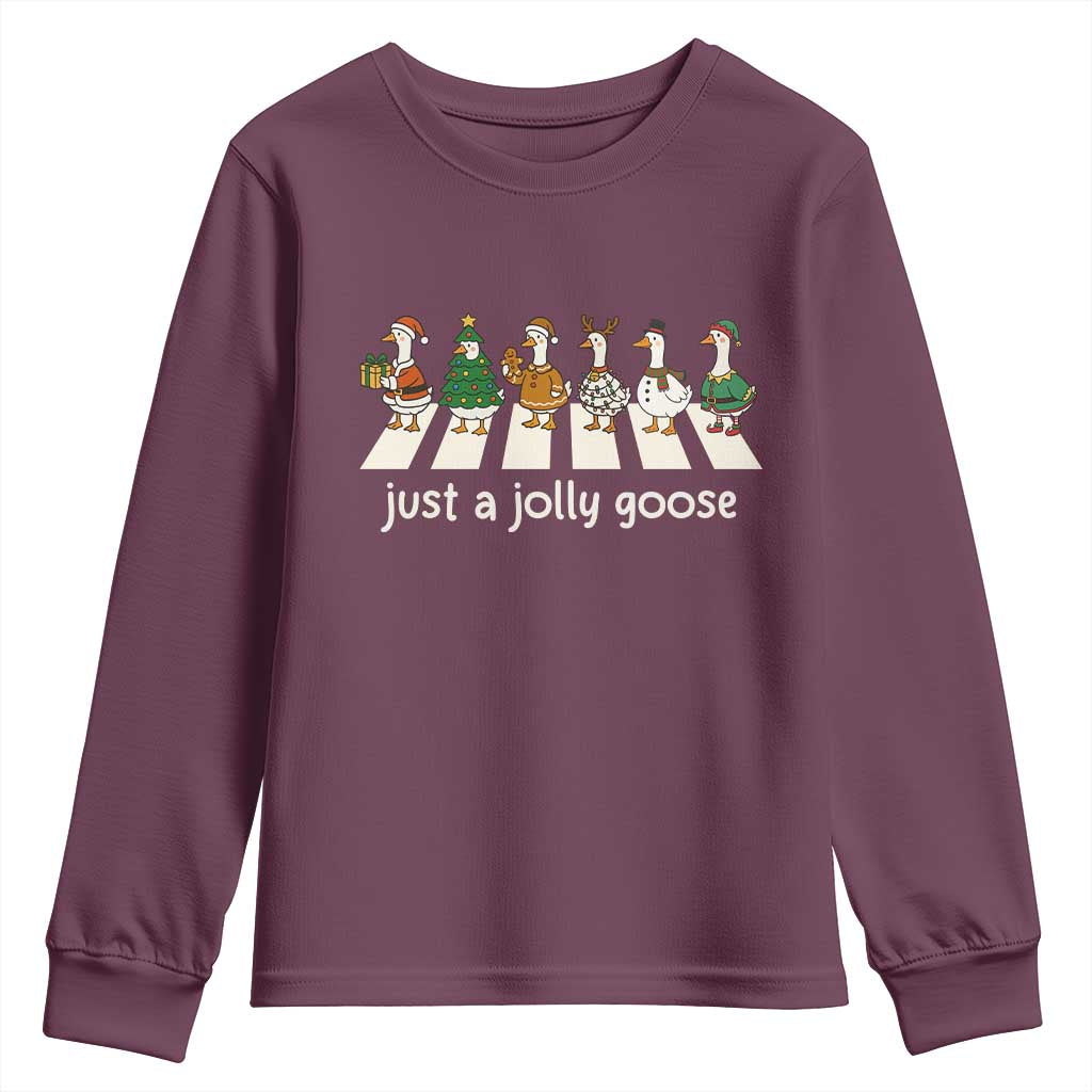 Just A Jolly Goose Youth Sweatshirt Funny Christmas Duck Meme - Wonder Print Shop