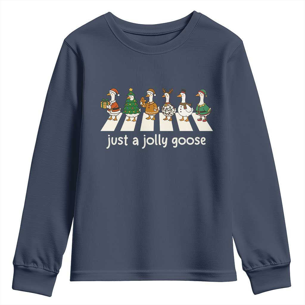 Just A Jolly Goose Youth Sweatshirt Funny Christmas Duck Meme - Wonder Print Shop
