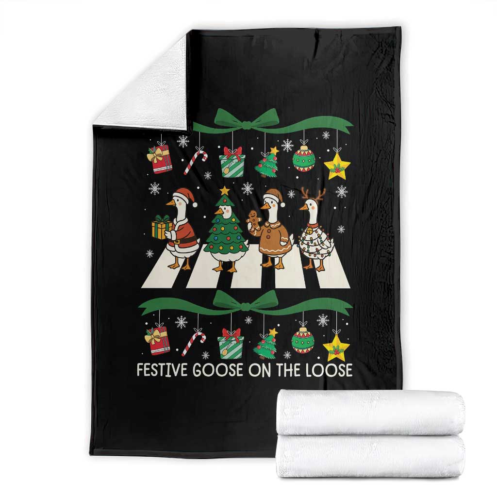 Festive Goose On The Loose Christmas Throw Blanket Cute Xmas Duck Silly Gooses Coquette Bow - Wonder Print Shop