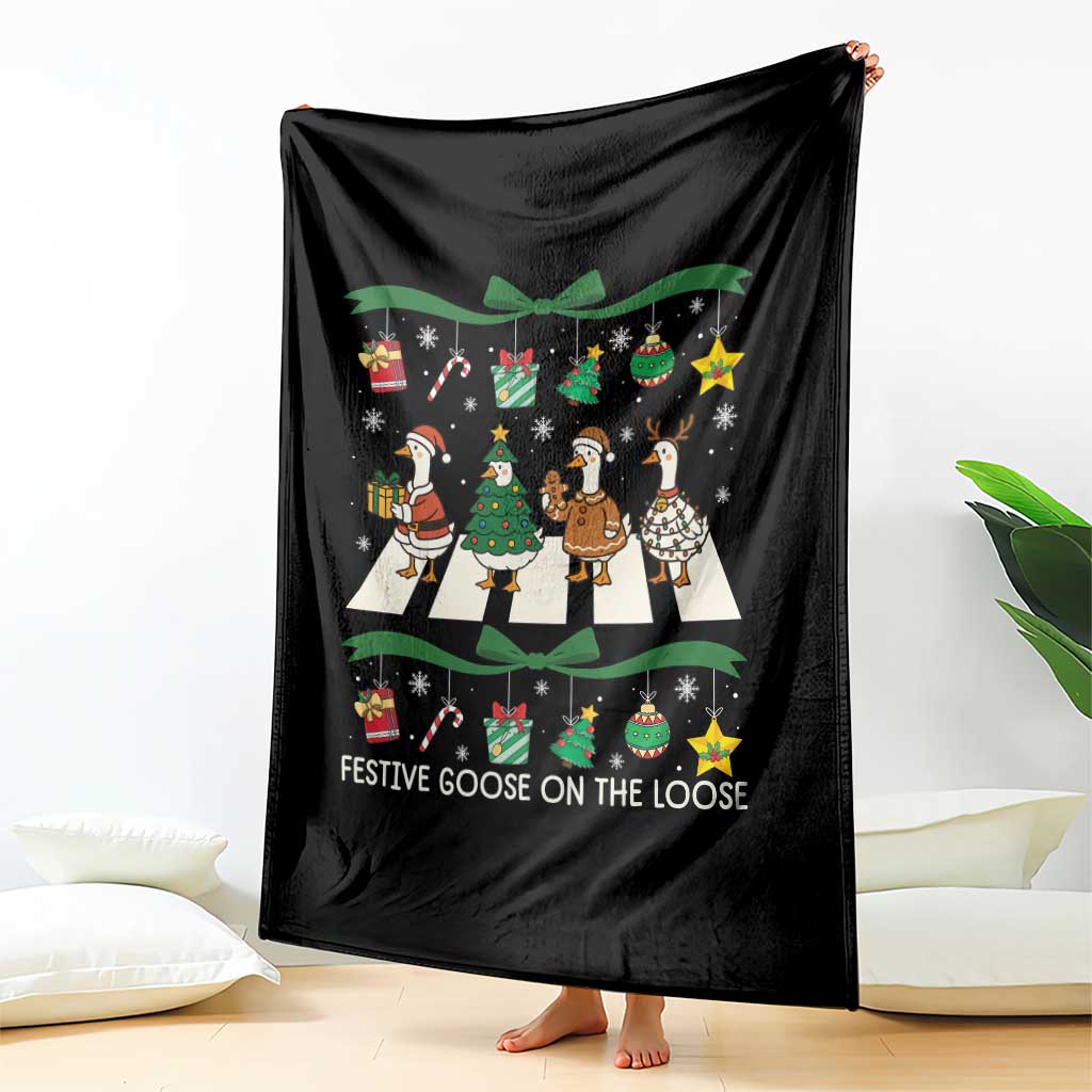 Festive Goose On The Loose Christmas Throw Blanket Cute Xmas Duck Silly Gooses Coquette Bow - Wonder Print Shop