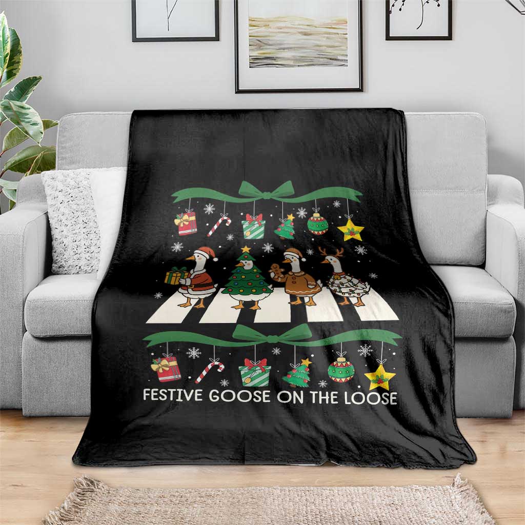 Festive Goose On The Loose Christmas Throw Blanket Cute Xmas Duck Silly Gooses Coquette Bow - Wonder Print Shop