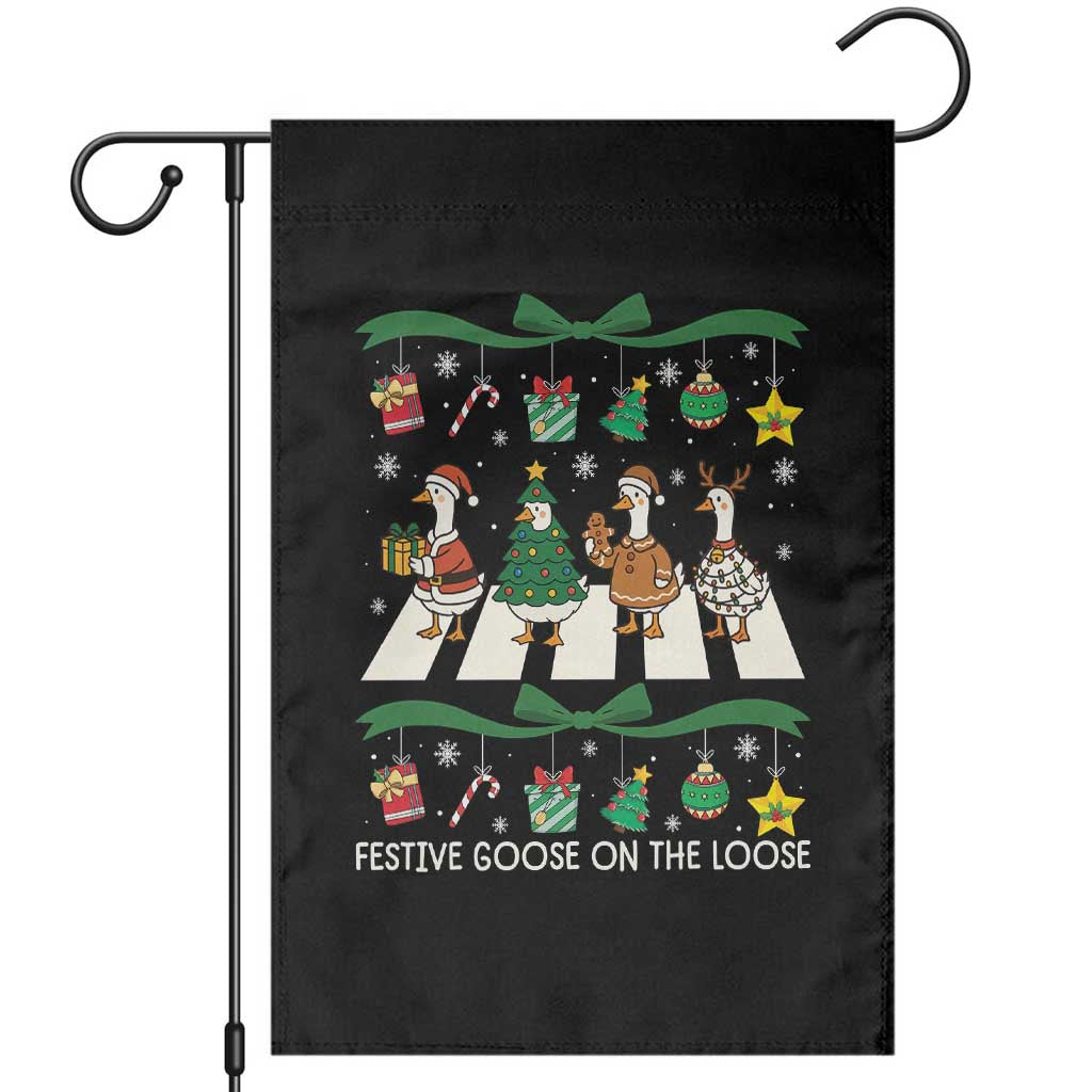 Festive Goose On The Loose Christmas Garden Flag Cute Xmas Duck Silly Gooses Coquette Bow - Wonder Print Shop