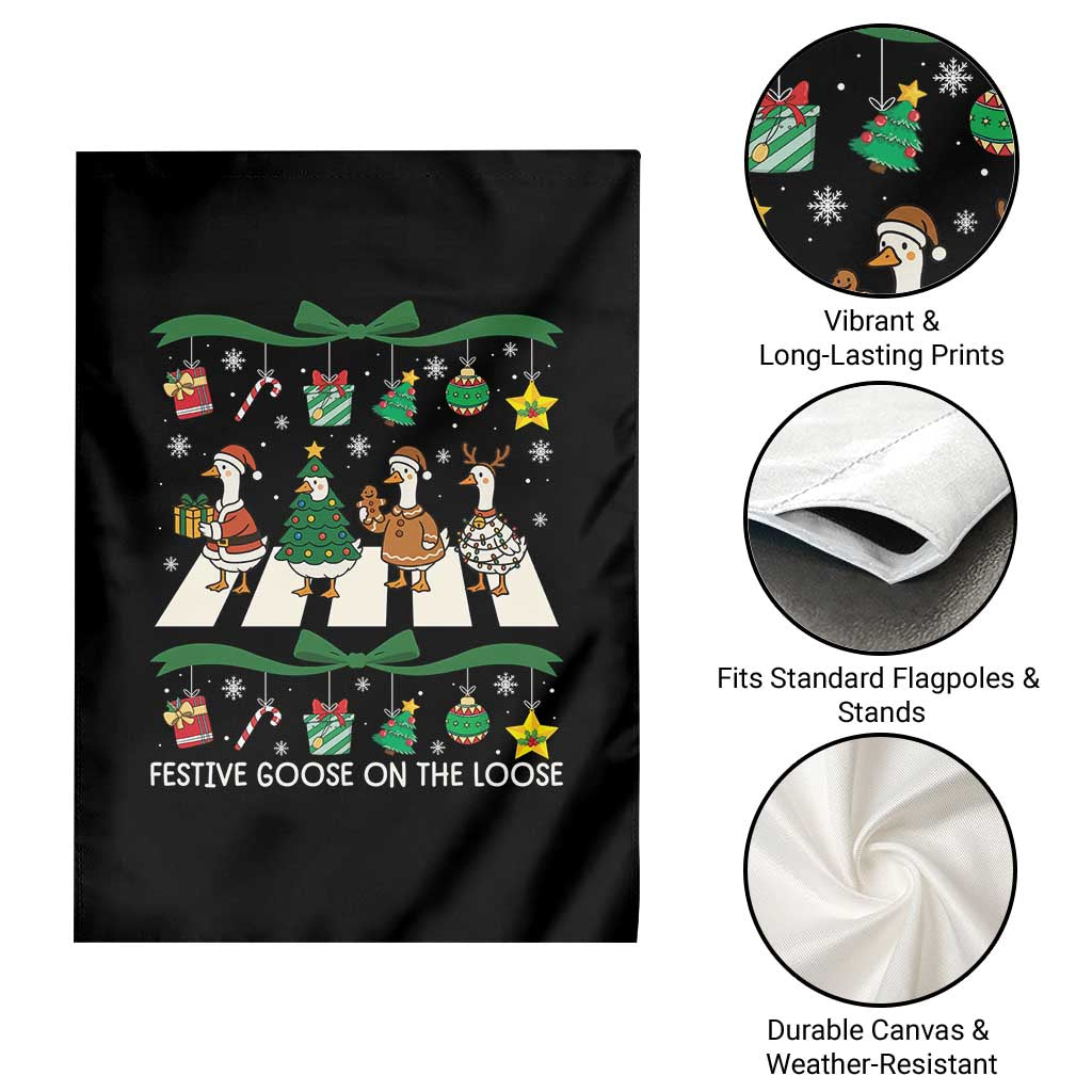 Festive Goose On The Loose Christmas Garden Flag Cute Xmas Duck Silly Gooses Coquette Bow - Wonder Print Shop