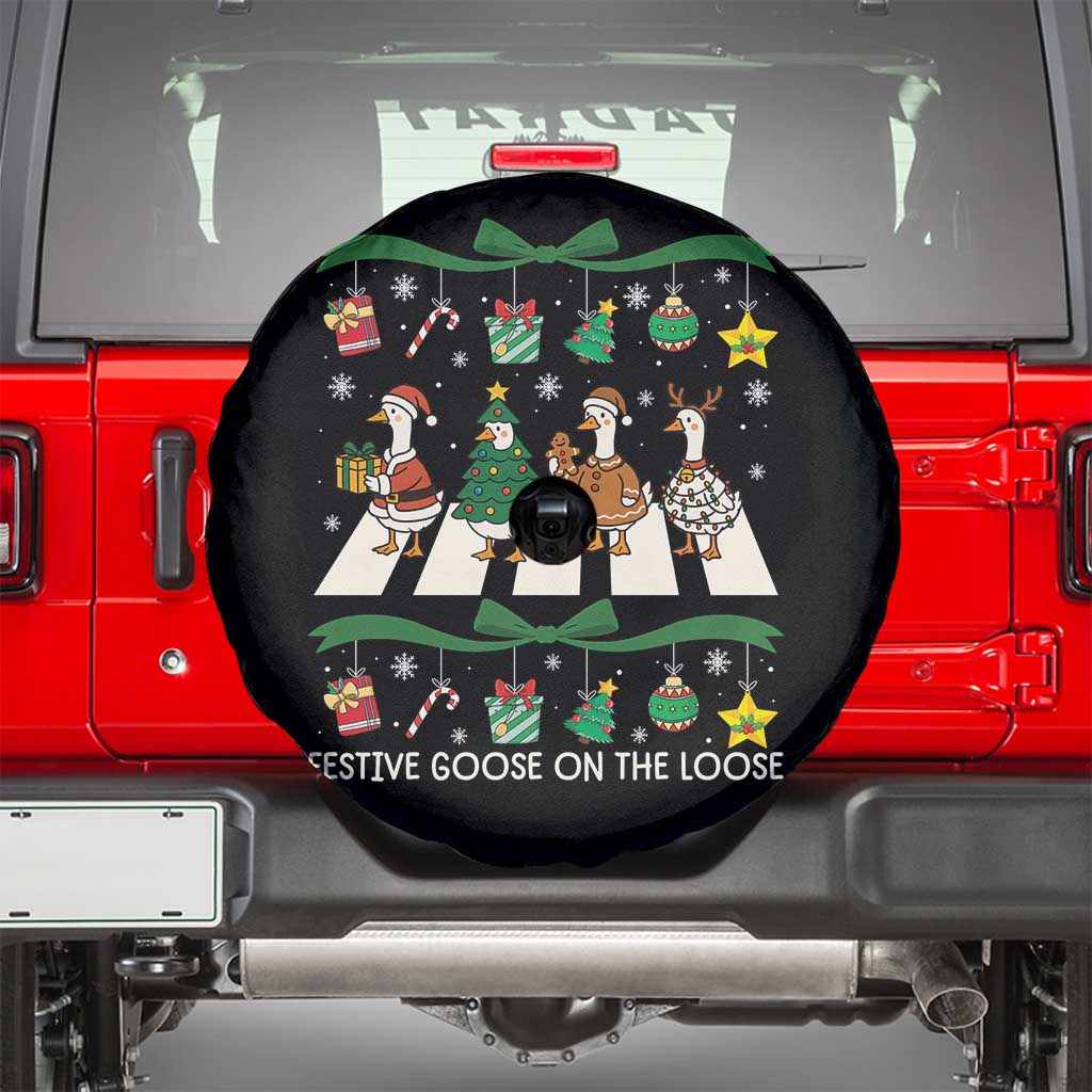 Festive Goose On The Loose Christmas Spare Tire Cover Cute Xmas Duck Silly Gooses Coquette Bow - Wonder Print Shop