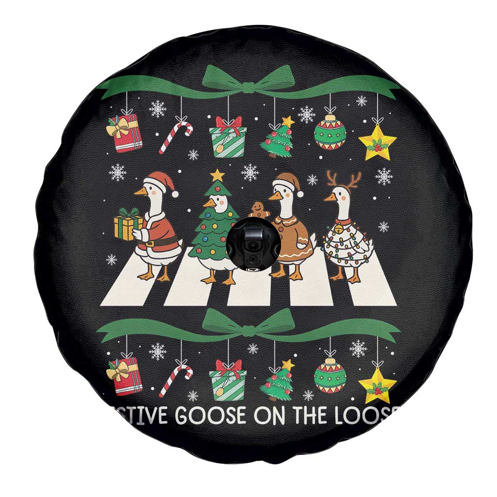 Festive Goose On The Loose Christmas Spare Tire Cover Cute Xmas Duck Silly Gooses Coquette Bow - Wonder Print Shop
