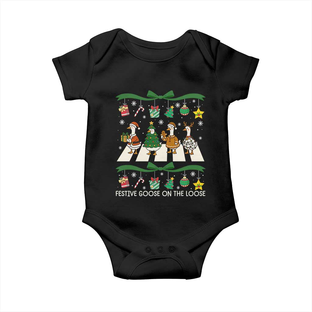 Festive Goose On The Loose Christmas Baby Onesie Cute Xmas Duck Silly Gooses Coquette Bow - Wonder Print Shop