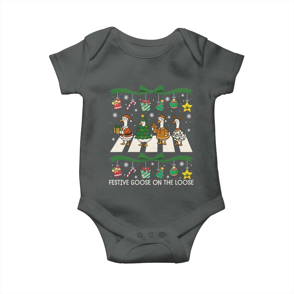 Festive Goose On The Loose Christmas Baby Onesie Cute Xmas Duck Silly Gooses Coquette Bow - Wonder Print Shop