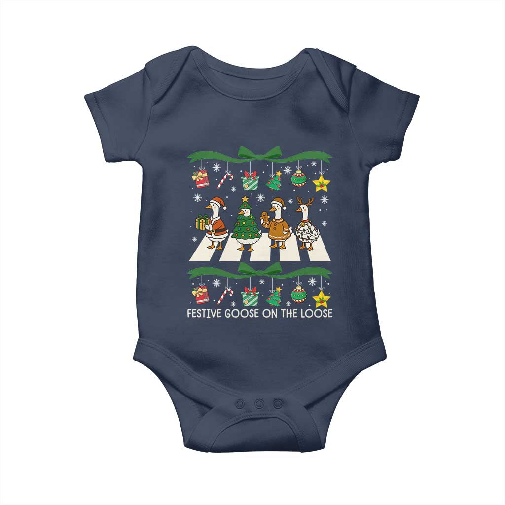 Festive Goose On The Loose Christmas Baby Onesie Cute Xmas Duck Silly Gooses Coquette Bow - Wonder Print Shop