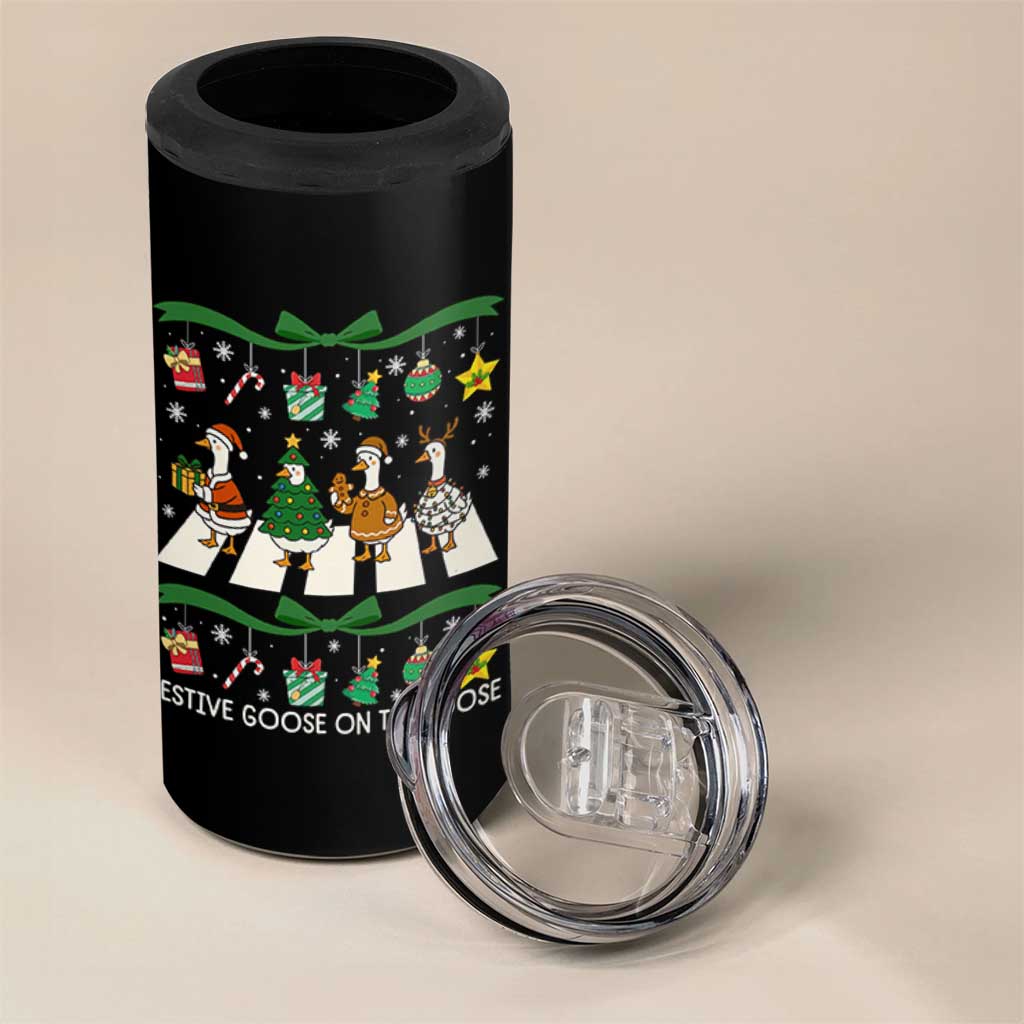 Festive Goose On The Loose Christmas 4 in 1 Can Cooler Tumbler Cute Xmas Duck Silly Gooses Coquette Bow - Wonder Print Shop