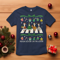 Festive Goose On The Loose Christmas T Shirt Cute Xmas Duck Silly Gooses Coquette Bow - Wonder Print Shop