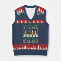 Festive Goose On The Loose Xmas V-Neck Knit Sweater Vest Cute Xmas Duck Silly Gooses Coquette Bow - Wonder Print Shop