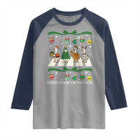 Festive Goose On The Loose Christmas Raglan Shirt Cute Xmas Duck Silly Gooses Coquette Bow - Wonder Print Shop