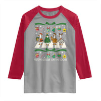 Festive Goose On The Loose Christmas Raglan Shirt Cute Xmas Duck Silly Gooses Coquette Bow - Wonder Print Shop