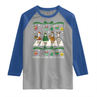 Festive Goose On The Loose Christmas Raglan Shirt Cute Xmas Duck Silly Gooses Coquette Bow - Wonder Print Shop