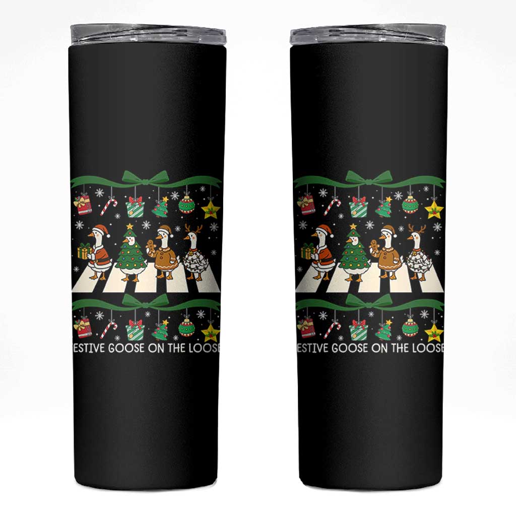 Festive Goose On The Loose Christmas Skinny Tumbler Cute Xmas Duck Silly Gooses Coquette Bow - Wonder Print Shop