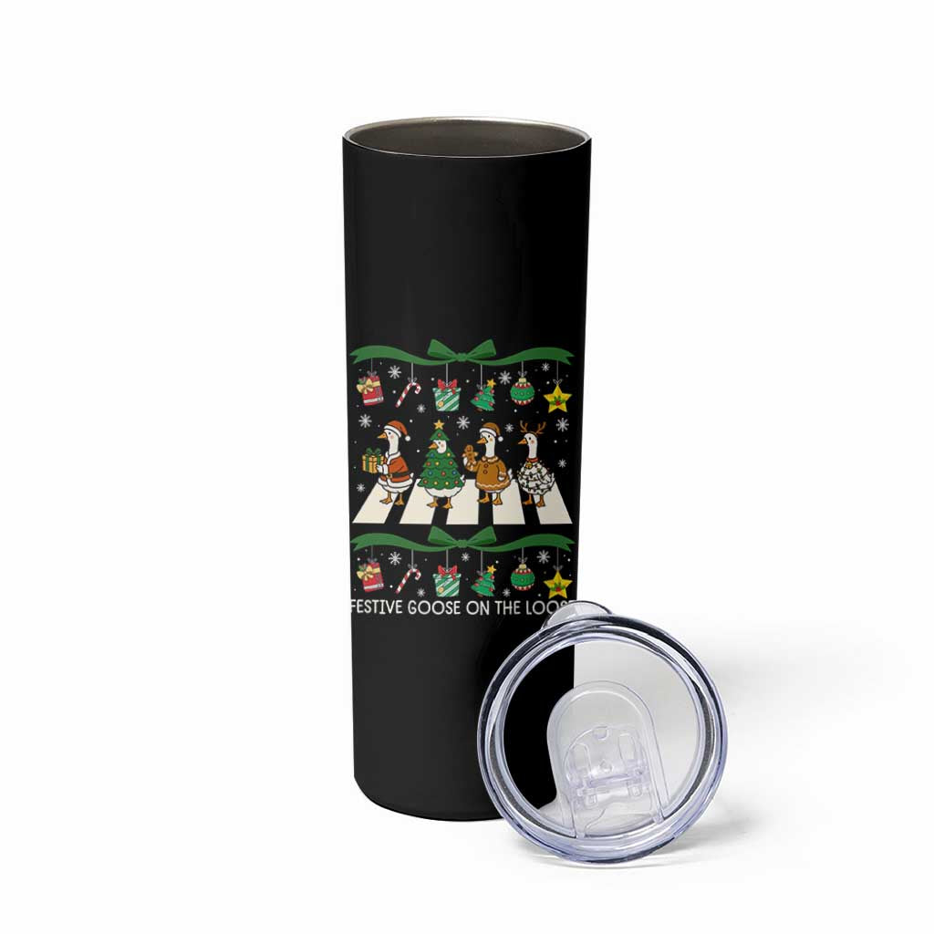 Festive Goose On The Loose Christmas Skinny Tumbler Cute Xmas Duck Silly Gooses Coquette Bow - Wonder Print Shop