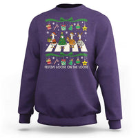 Festive Goose On The Loose Christmas Sweatshirt Cute Xmas Duck Silly Gooses Coquette Bow - Wonder Print Shop