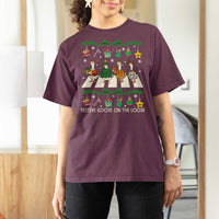 Festive Goose On The Loose Christmas T Shirt For Women Cute Xmas Duck Silly Gooses Coquette Bow - Wonder Print Shop