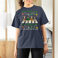 Festive Goose On The Loose Christmas T Shirt For Women Cute Xmas Duck Silly Gooses Coquette Bow - Wonder Print Shop