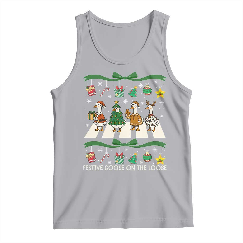Festive Goose On The Loose Christmas Tank Top Cute Xmas Duck Silly Gooses Coquette Bow - Wonder Print Shop