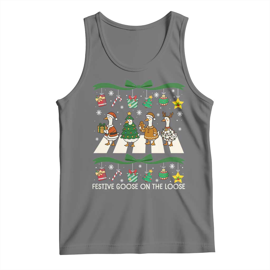 Festive Goose On The Loose Christmas Tank Top Cute Xmas Duck Silly Gooses Coquette Bow - Wonder Print Shop