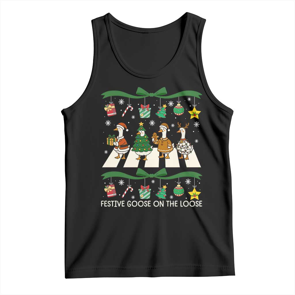 Festive Goose On The Loose Christmas Tank Top Cute Xmas Duck Silly Gooses Coquette Bow - Wonder Print Shop