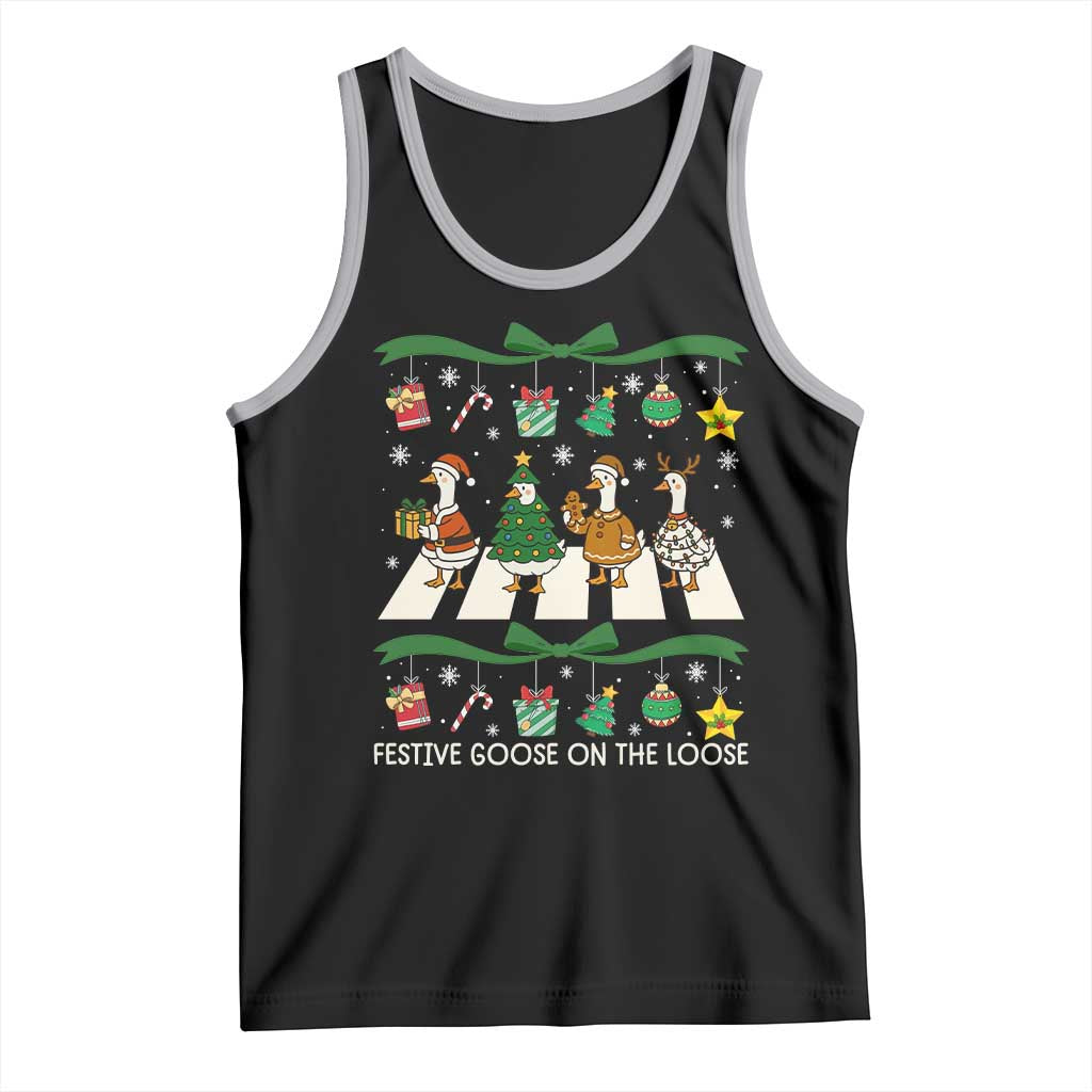 Festive Goose On The Loose Christmas Tank Top Cute Xmas Duck Silly Gooses Coquette Bow - Wonder Print Shop