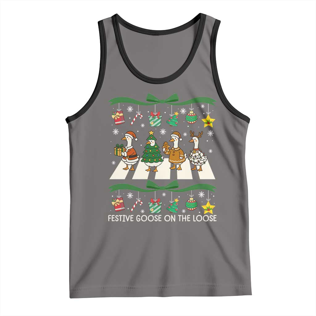 Festive Goose On The Loose Christmas Tank Top Cute Xmas Duck Silly Gooses Coquette Bow - Wonder Print Shop