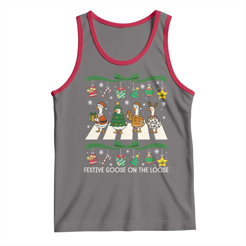 Festive Goose On The Loose Christmas Tank Top Cute Xmas Duck Silly Gooses Coquette Bow - Wonder Print Shop