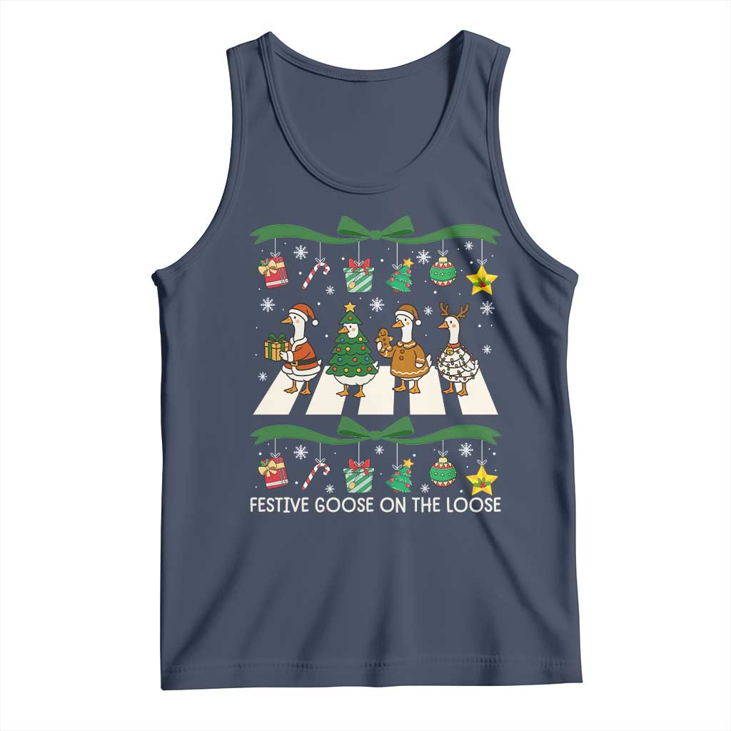 Festive Goose On The Loose Christmas Tank Top Cute Xmas Duck Silly Gooses Coquette Bow - Wonder Print Shop