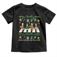 Festive Goose On The Loose Christmas Toddler T Shirt Cute Xmas Duck Silly Gooses Coquette Bow - Wonder Print Shop