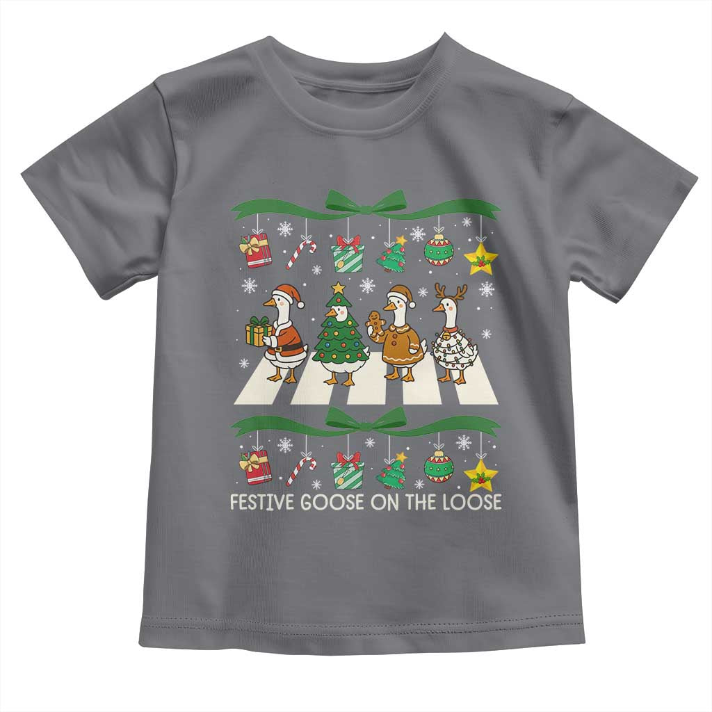 Festive Goose On The Loose Christmas Toddler T Shirt Cute Xmas Duck Silly Gooses Coquette Bow - Wonder Print Shop