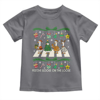 Festive Goose On The Loose Christmas Toddler T Shirt Cute Xmas Duck Silly Gooses Coquette Bow - Wonder Print Shop