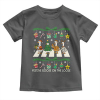 Festive Goose On The Loose Christmas Toddler T Shirt Cute Xmas Duck Silly Gooses Coquette Bow - Wonder Print Shop