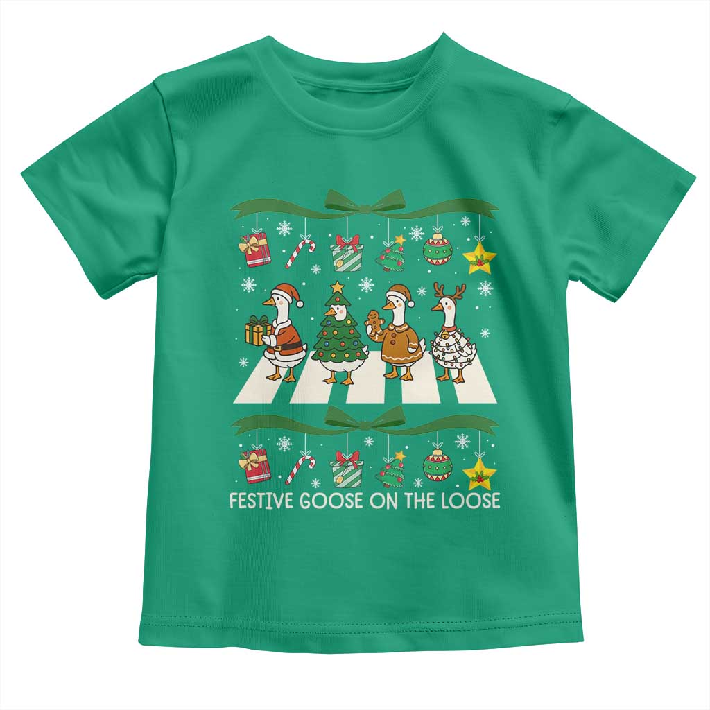 Festive Goose On The Loose Christmas Toddler T Shirt Cute Xmas Duck Silly Gooses Coquette Bow - Wonder Print Shop