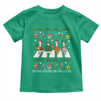 Festive Goose On The Loose Christmas Toddler T Shirt Cute Xmas Duck Silly Gooses Coquette Bow - Wonder Print Shop