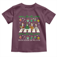 Festive Goose On The Loose Christmas Toddler T Shirt Cute Xmas Duck Silly Gooses Coquette Bow - Wonder Print Shop