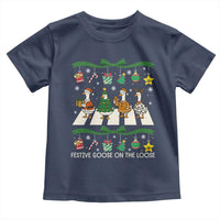 Festive Goose On The Loose Christmas Toddler T Shirt Cute Xmas Duck Silly Gooses Coquette Bow - Wonder Print Shop