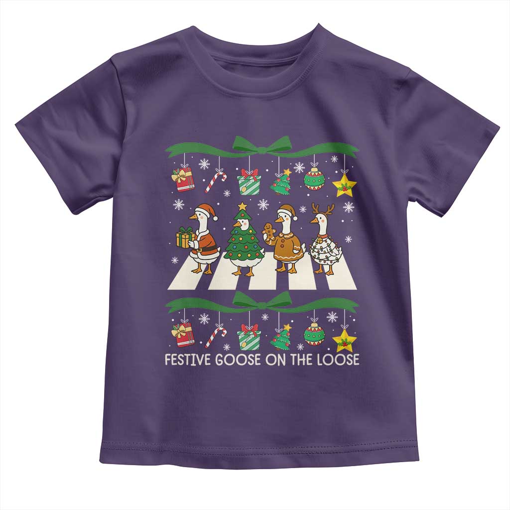 Festive Goose On The Loose Christmas Toddler T Shirt Cute Xmas Duck Silly Gooses Coquette Bow - Wonder Print Shop