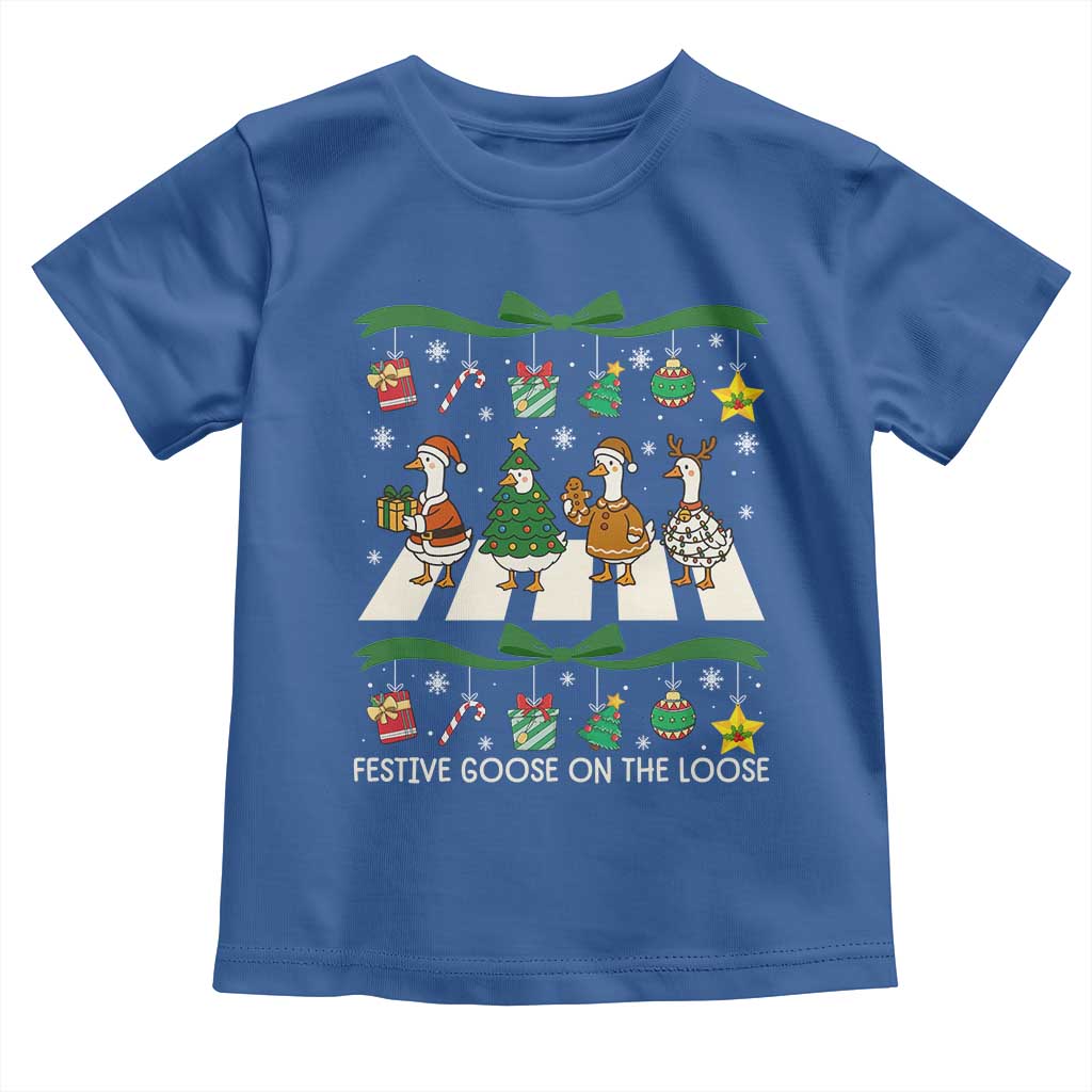 Festive Goose On The Loose Christmas Toddler T Shirt Cute Xmas Duck Silly Gooses Coquette Bow - Wonder Print Shop